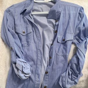 buckle blue button up stripped shirt size small